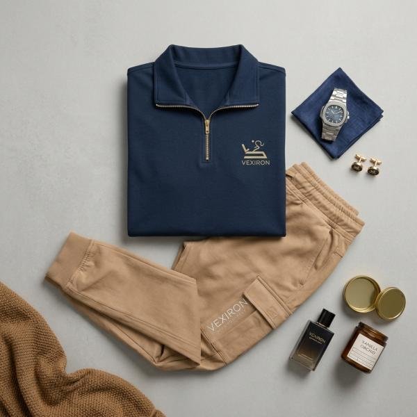 Premium Men's Navy & Khaki Athletic Polo Tracksuit Set - Small to XX-L